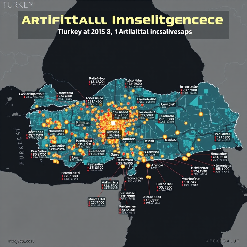 Türkiye haritası üzerinde yapay zeka kullanım oranlarını gösteren interaktif grafik, büyük şehirlerde yoğunlaşan kullanım verileri